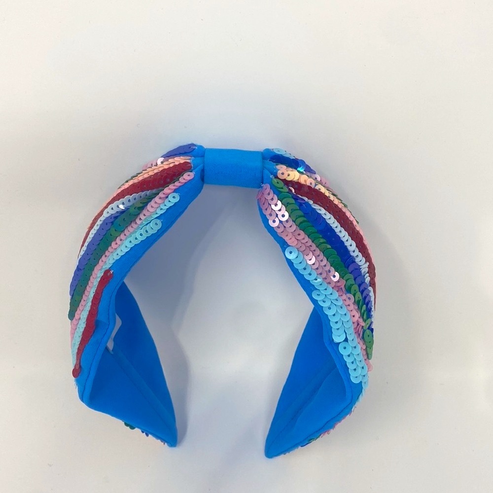 Women’s Turquoise Knot Headband Lamins Beaded Rainbow Colors Sequins NEW